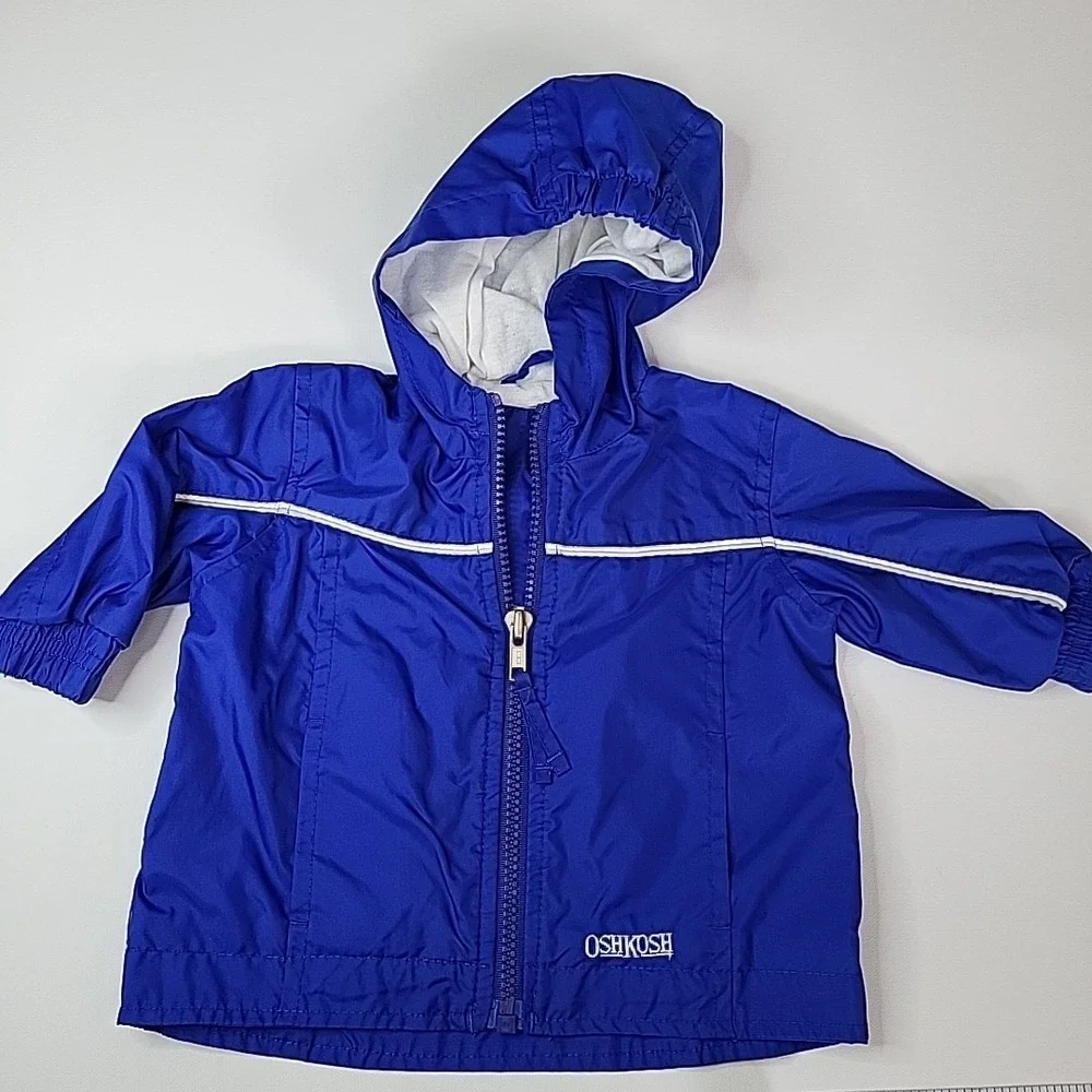 OSHKOSH -‎ Hooded Windbreaker Jacket Full Zip Size 3-6mo Blue